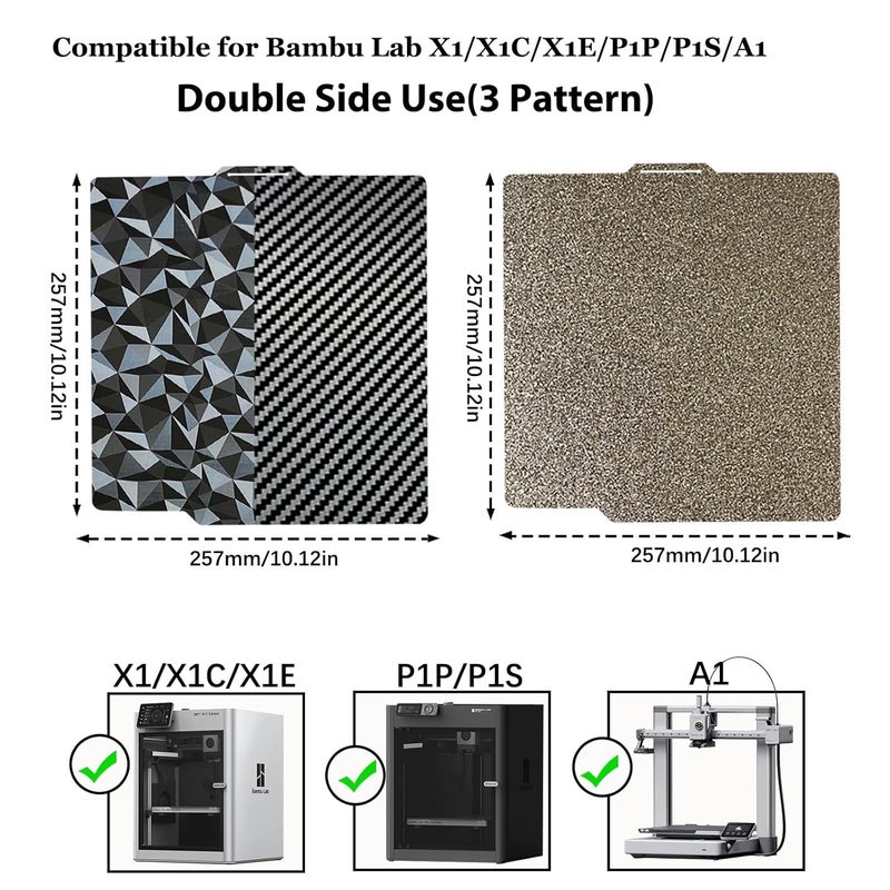 Wefuit 2pk PLA Plate 257x257mm Double Sided PEO PET Build Plate+Textured PEI Spring Steel Sheet Flexible Platform Print Bed PEI/PEO/PET Sheet for Bambu Lab P1P/P1S/A1/X1/X1C/X1E 3D Printer - Image 4